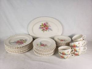 Lot of Edwin M. Knowles China Dinnerware with Floral Pattern