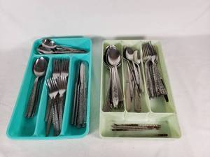 Lot of Silverware in Plastic Organizers