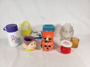 New Kids on the Block Thermos, Disney Dopey Mug, EZO Denture Cushions, Timex Container, and Other Items