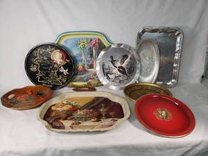 Collection of Vintage Decorative Trays and Platters