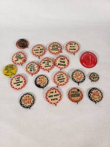 Vintage Novelty Pinback Buttons and Wisconsin Trails Button