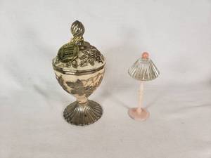 Vintage Richards Giftware Lidded Candy Dish & Miniature Lamp Perfume Bottle