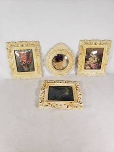 Set of 4 Vintage Ornate Picture Frames with Floral and Religious Prints
