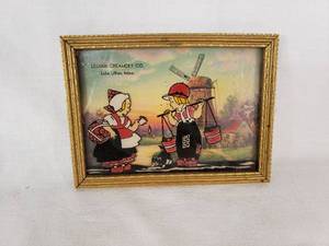 Vintage Lillian Creamery MN Advertising Plaque - Reverse Painted Glass - Dutch Children Motif