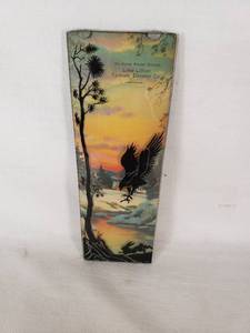 Lake Lillian Farmers Elevator Co. Vintage Metal Thermometer featuring a scenic design with an eagle and trees