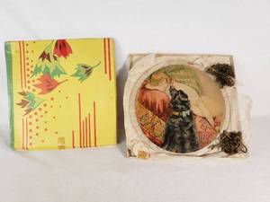 Antique Decorative Plate with Child and Dog Illustration in Original Box