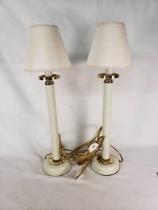 Set of Two White and Gold Table Lamps with Shades
