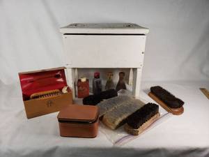 Shoe Shine Box with Brushes and Polishes