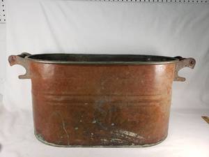 Antique Copper Boiler with Wooden Handles about 24x12