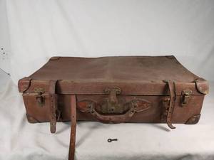 Vintage Leather Suitcase with Key