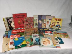 Collection of Vintage Childrens Books and Magazines including Highlights, Curious George, and More