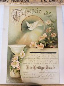 Baptism Certificate with Dove and Floral Design - 1896