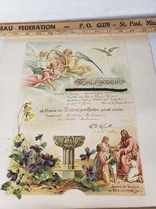Baptism Certificate with Religious Imagery and Floral Design -1915