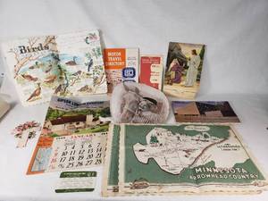 Various Vintage Paper Ephemera, Including 1947 Minnesota Arrowhead Map and 1949 Calendar