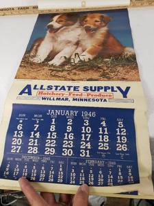 Allstate Supply 1946 Calendar with Puppies Willmar, MN