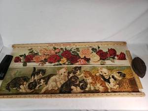 Vintage A Yard of Kittens & Floral Yard-Long Advertising Prints - Lot of 2 (items at edges not included)