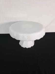White Milk Glass Pedestal Cake Stand with Floral Design
