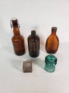 Vintage Glass Bottles and Insulator