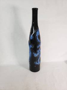 Black Ceramic Vase with Blue Dragon Design - Hole near the bottom for what  maybe incense