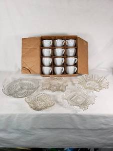 Vintage Glassware and White Teacups