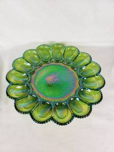 Green Carnival Glass Egg Plate