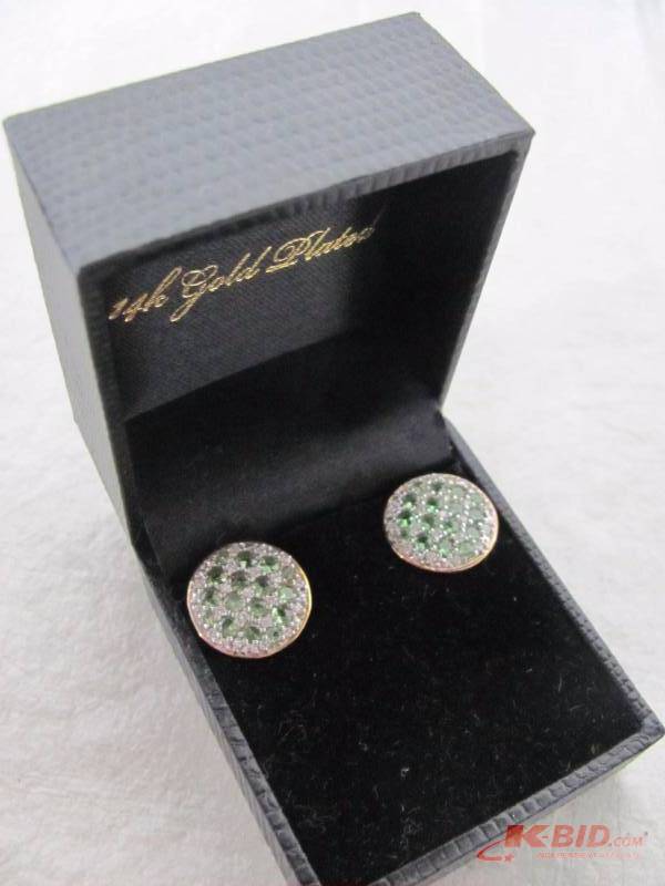 14K Gold Plated Green & Clear Crystal Earrings