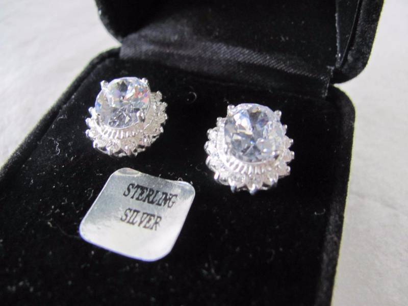 Sterling Silver CZ Oval Sun Star Earrings