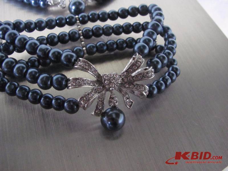 Beaded Crystal Heart Bow Ribbon Set