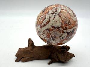 Natural Money Agate Sphere on Driftwood Stand