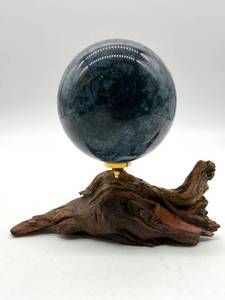 Natural Moss Agate Sphere on Driftwood Stand