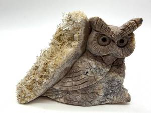 Stone Owl Figurine With Quartz Crystal Accent