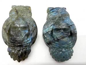 Labradorite Owl Carvings Pair