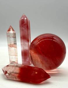 Red Quartz Crystal Points & Sphere Set (Lot of 4)