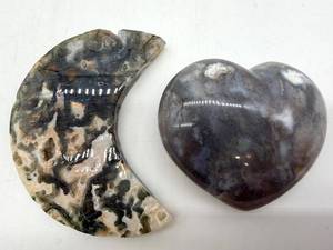Ocean Jasper & Moss Agate Stone Carvings (Lot of 2)