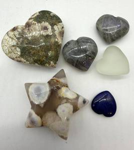 Carved Polished Stone Hearts & Star Mixed Lot of 6