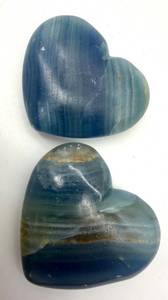Polished Blue Lemurian Aquatine Stone Heart Pair