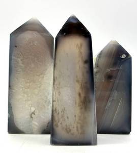 Polished Stone Agate Quartz Point Display Set (Lot of 3)
