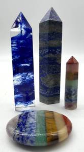 Polished Stone Obelisk Towers & Palm Stone (4 Pieces) including Blueberry Quartz