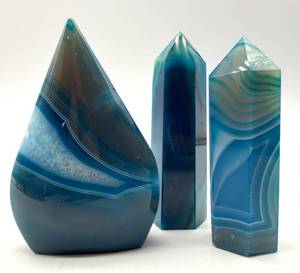 Blue Banded Agate Point Carvings (Lot of 3)