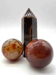 Agate Crystal Tower & 2 Agate Spheres (Lot of 3)
