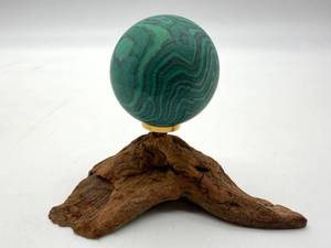 Malachite Sphere on Wood Display Stand