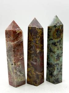 Polished Stone Point Towers (Lot of 3) including Ajooba Jasper