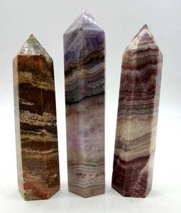 Polished Stone Point Towers (Lot of 3) including Lace Agate