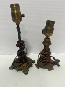 Two Vintage Table Lamp Bases  Metal Brass