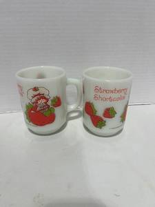 Two 1980  Vintage Anchor Hocking Strawberry Shortcake Coffee Mugs