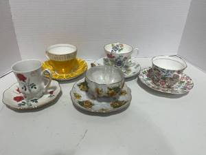 5 Vintage Cups and Saucers Royal Ann, Royal Grafton, Relco, England