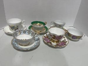 5 Vintage Cups and Saucers and bonus cup Lefton, Royal Ascot, Rosina, Salsbury, Stanley