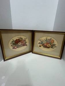 Two Vintage Floral Framed Art Prints 13 X 12