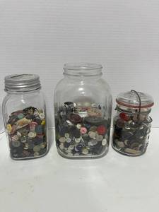 Three Jars of Vintage Buttons. The Jars are GREAT Themselves.