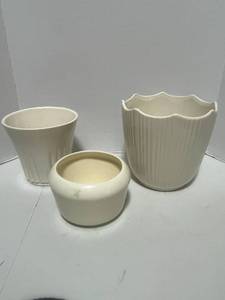 Three unmarked Vintage Pottery Flower Pots Great Condition